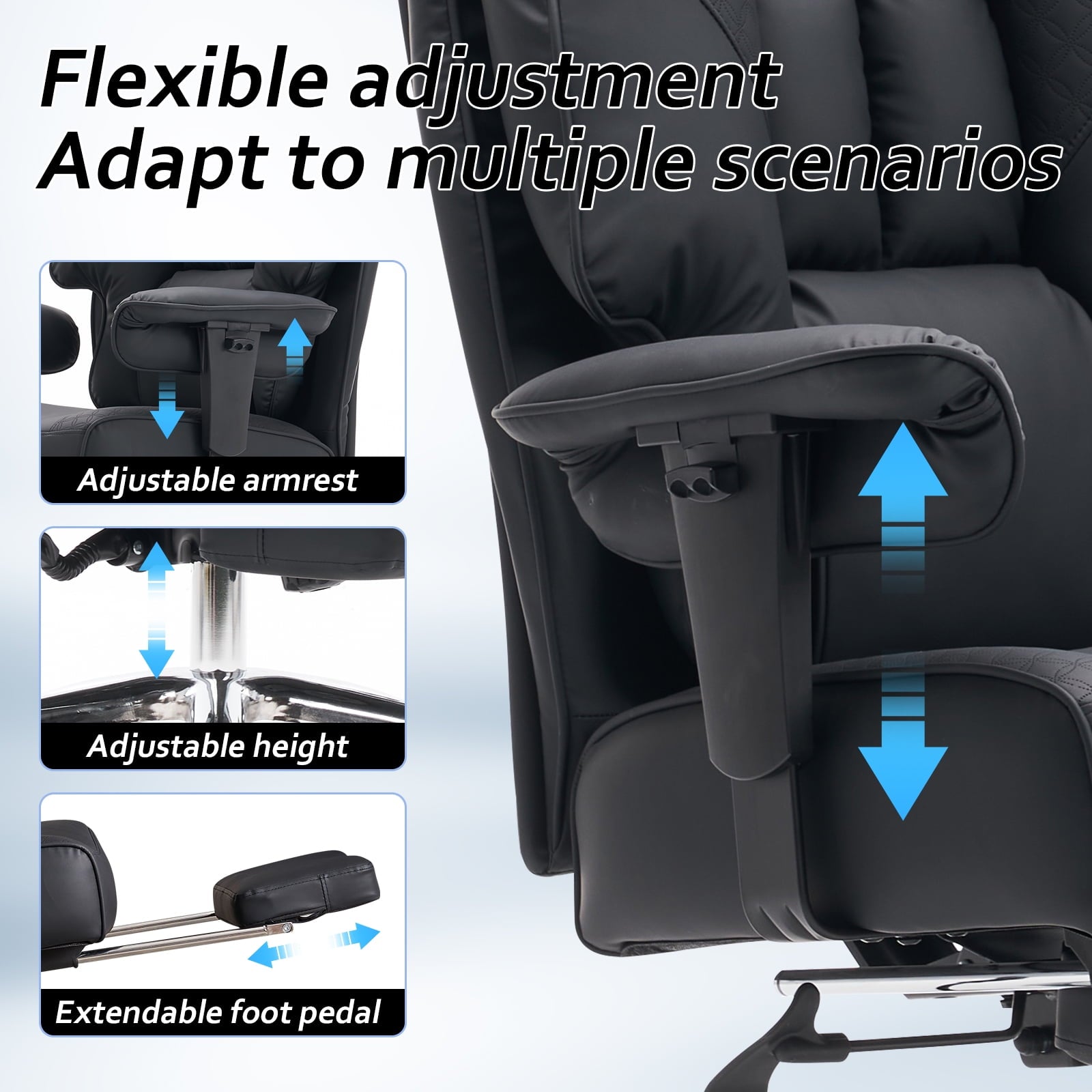 ATMILD High Back Ergonomic Office Chair Big and Tall Leather Executive Computer Desk Chair with Footrest, Black