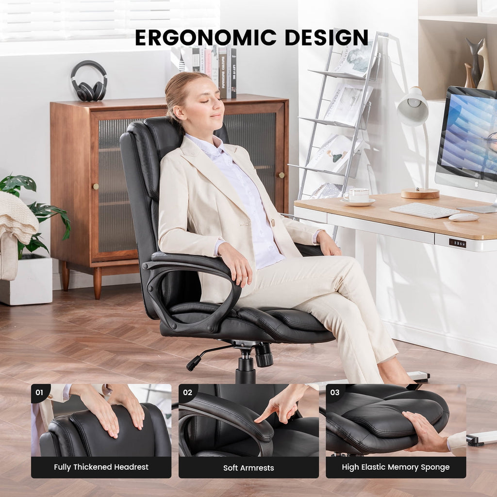 Mainstays Executive Ergonomic High Back Leather Home Office Desk Chair, Black