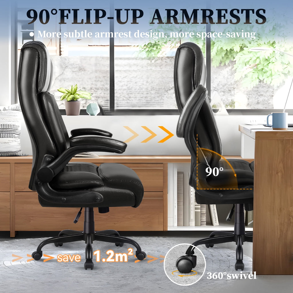 Bossin Big and Tall Executive Office Chair 400lbs with Flip-up Arms for Adult, Ergonomic High Back Lumber Support Adjustable Computer Desk Chair