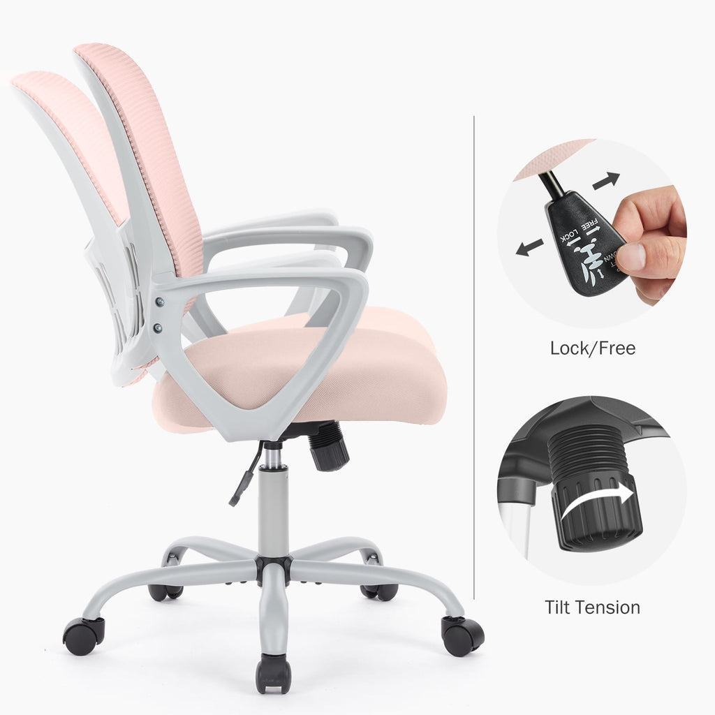edx Desk Chair with Ergonomic Lumbar Support for Home, Office, Bedroom, 250lbs, Pink