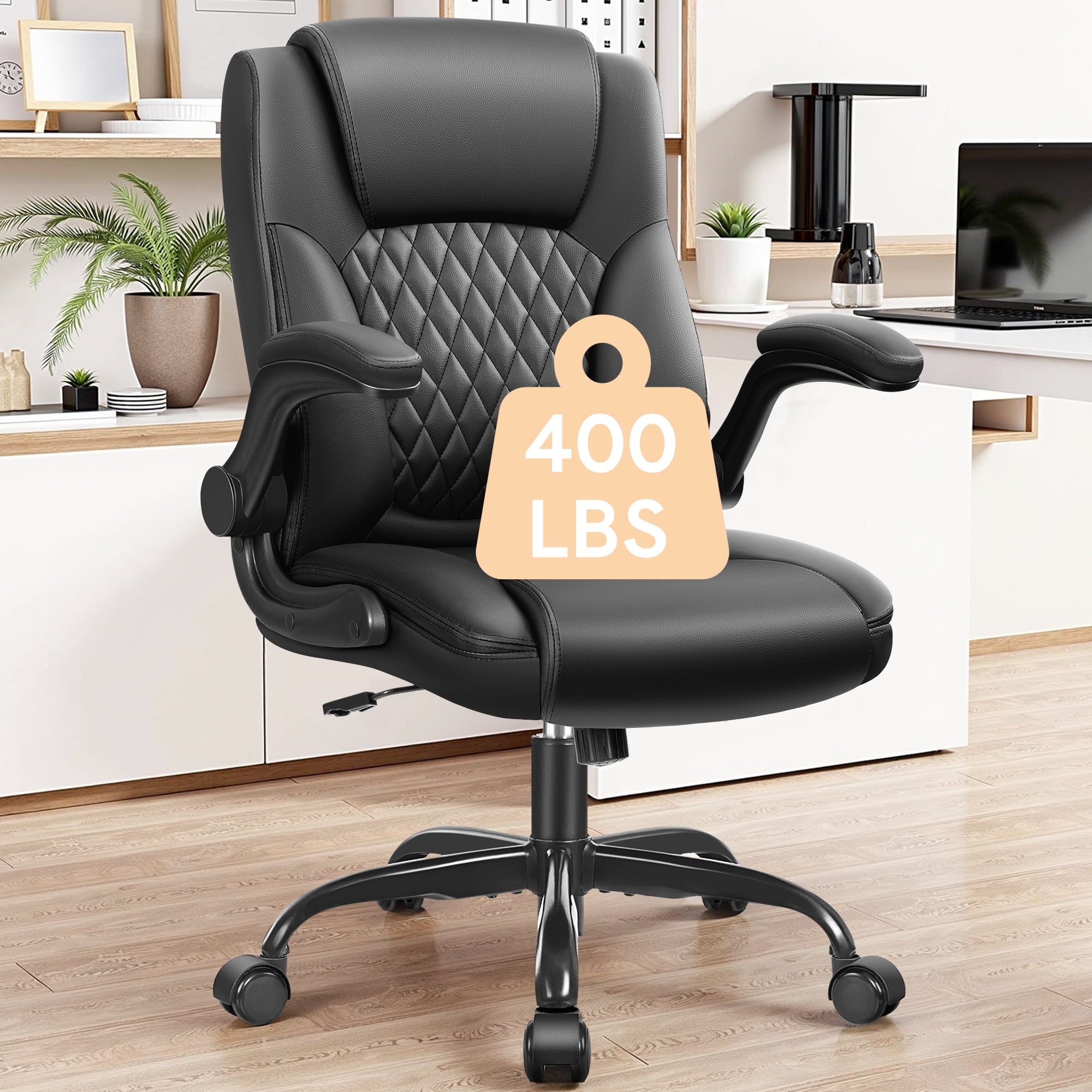 COOLHUT Leather Office Chair, Big and Tall Office Chair 400LBS Wide Seat Ergonomic Computer Desk Chair High Back Executive Leather Chair Adjustable Task Chair Lumbar Back with 8-Year Warranty, Black
