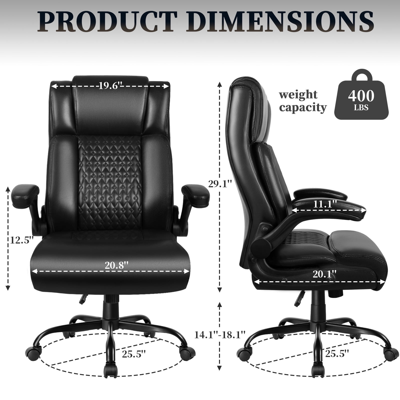 Bossin Big and Tall Executive Office Chair 400lbs with Flip-up Arms for Adult, Ergonomic High Back Lumber Support Adjustable Computer Desk Chair