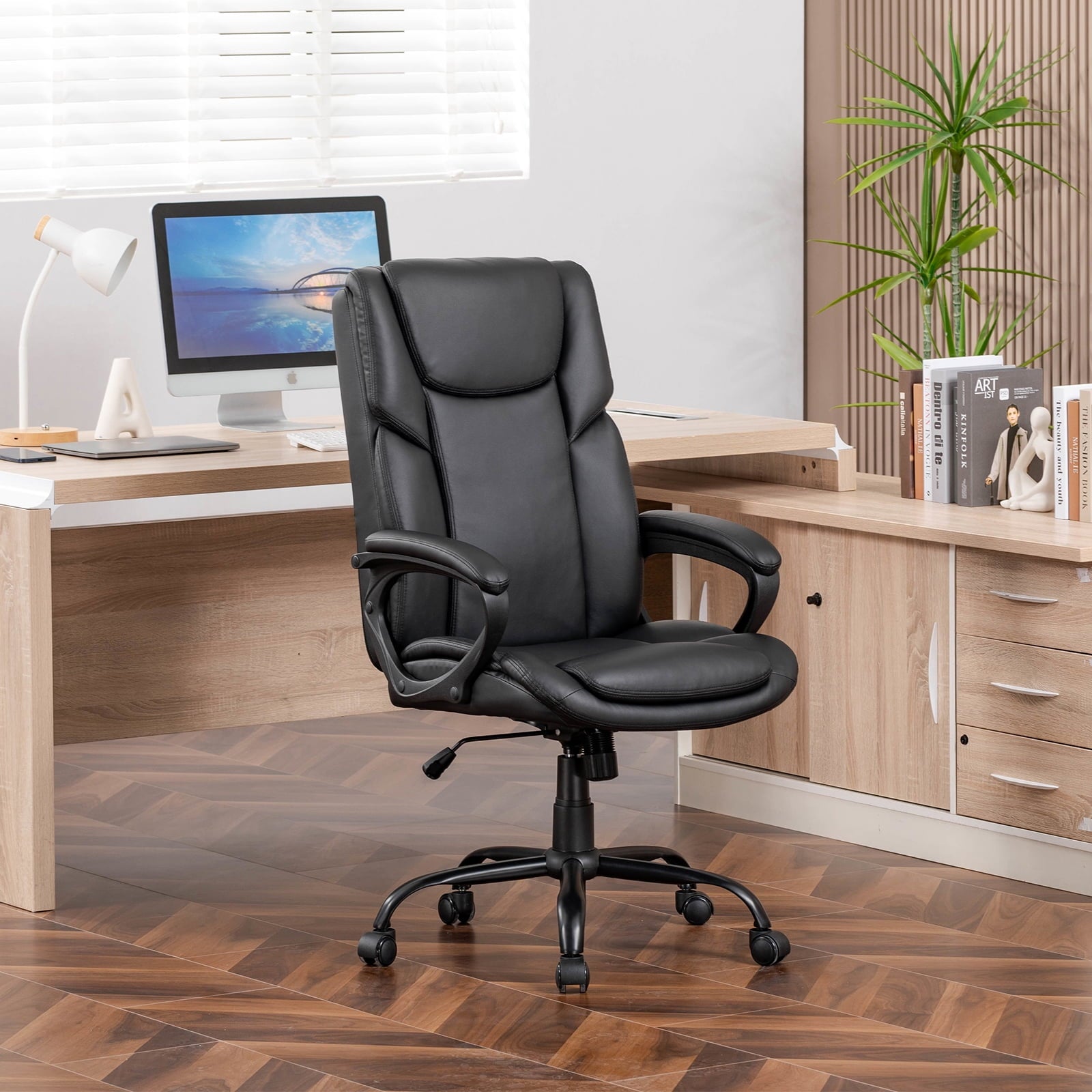 Mainstays Executive Ergonomic High Back Leather Home Office Desk Chair, Black