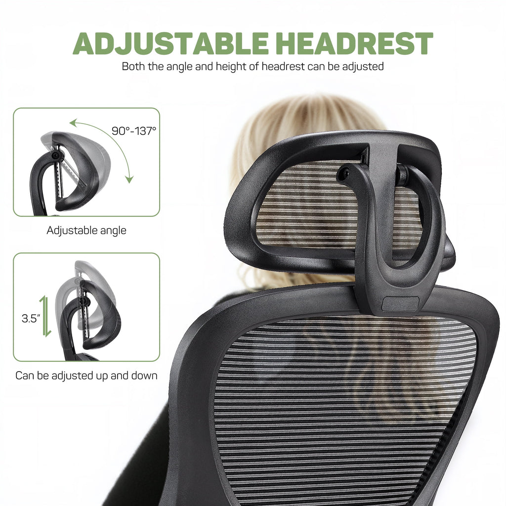 Casabay Ergonomic Office Chair, High-Back Mesh Desk Chairs with Flip-up Armrest Adjustable Headrests, Comfortable Lumbar Support, for Home, Work, Study