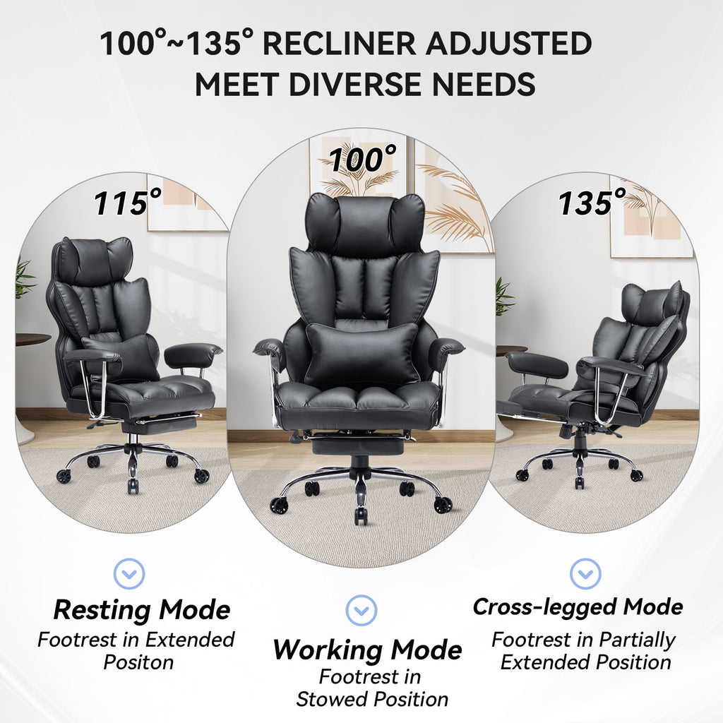 ATMILD 400 lbs Big and Tall Ergonomic PU Leather Office Chair with Footrest, Black