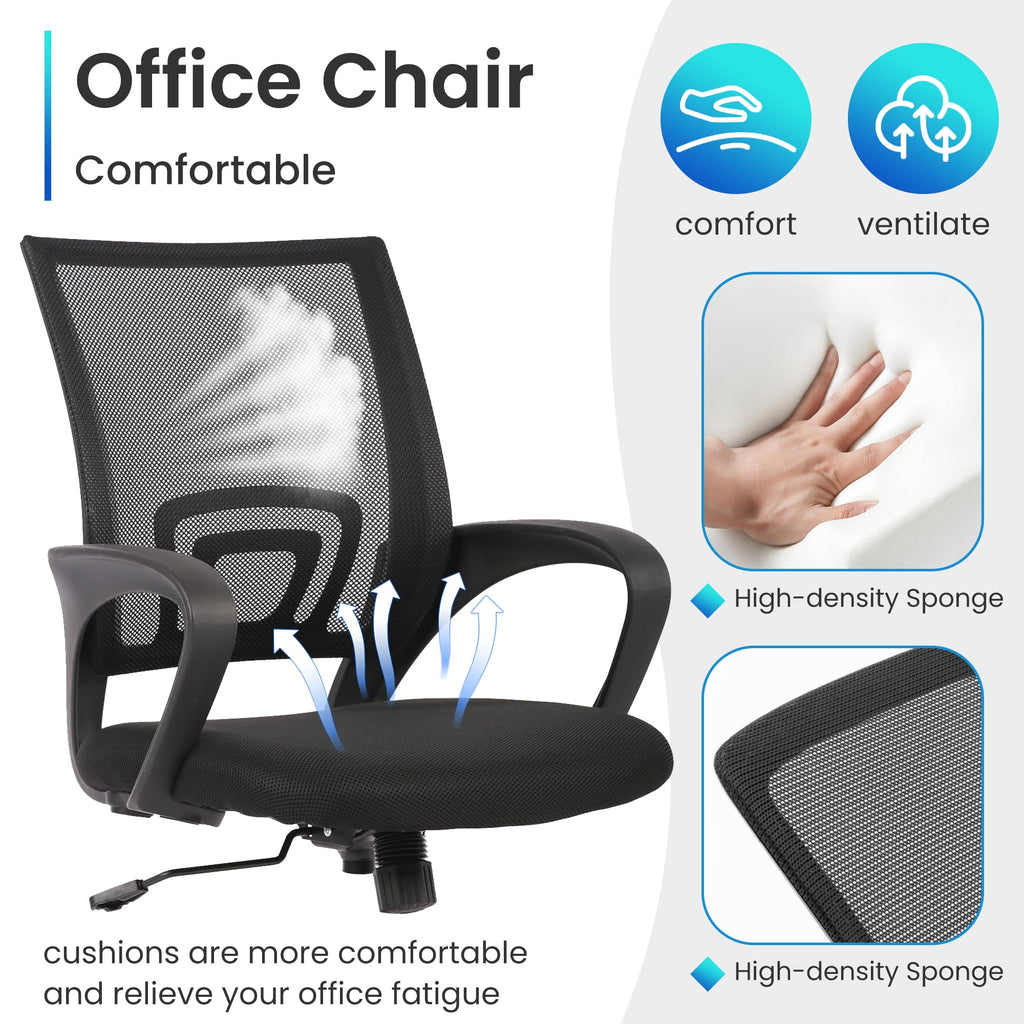 JONPONY Ergonomic Office Chair, Lumbar Support, Adjustable Height with Armrests for Adults,Black