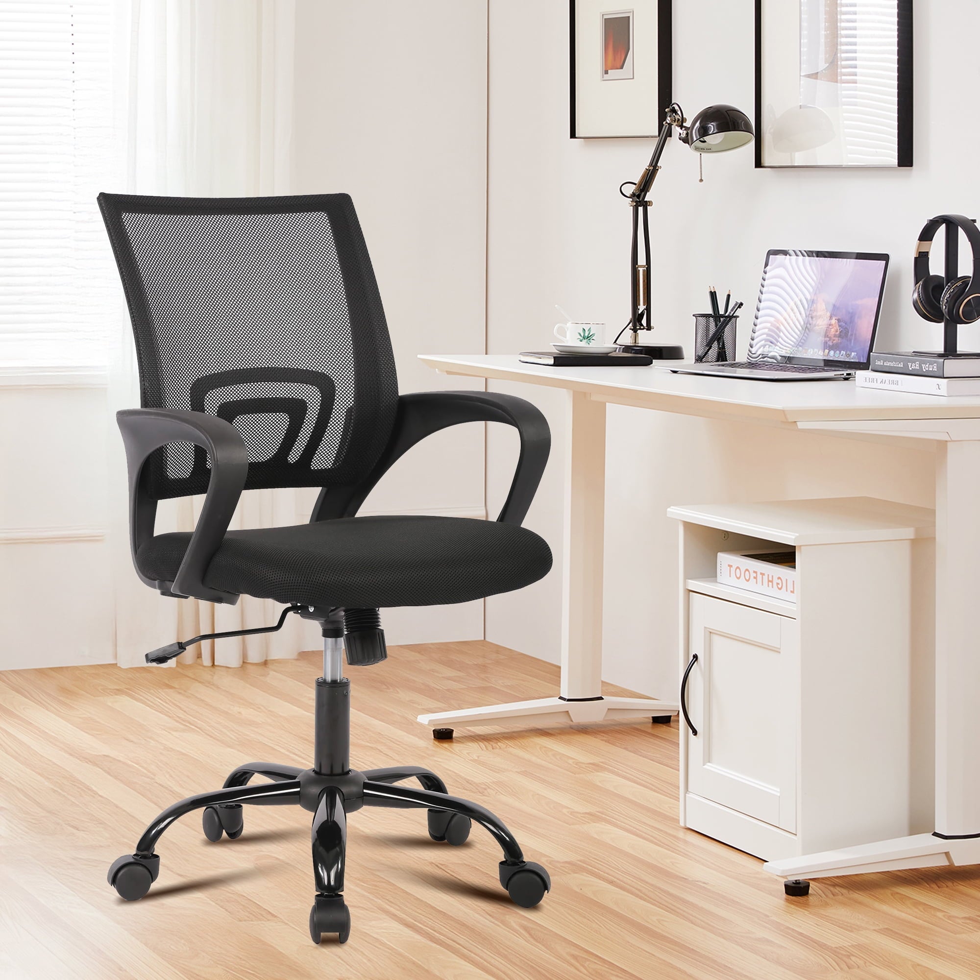 JONPONY Ergonomic Office Chair, Lumbar Support, Adjustable Height with Armrests for Adults,Black