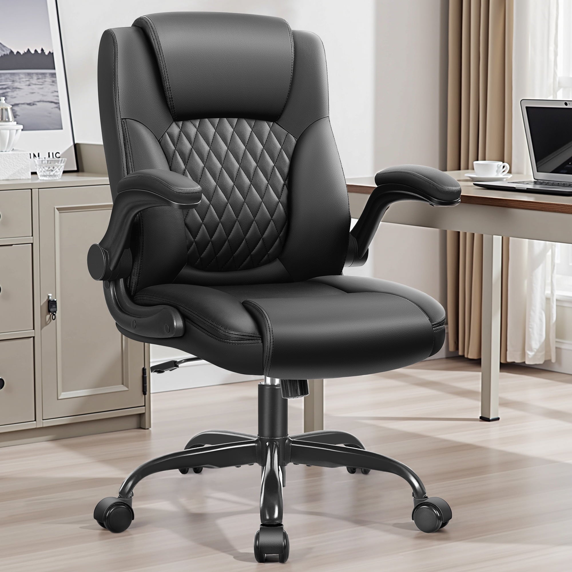 COOLHUT Leather Office Chair, Big and Tall Office Chair 400LBS Wide Seat Ergonomic Computer Desk Chair High Back Executive Leather Chair Adjustable Task Chair Lumbar Back with 8-Year Warranty, Black
