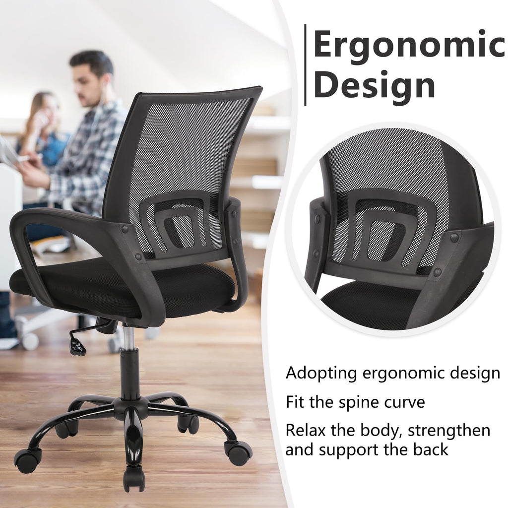 JONPONY Ergonomic Office Chair, Lumbar Support, Adjustable Height with Armrests for Adults,Black