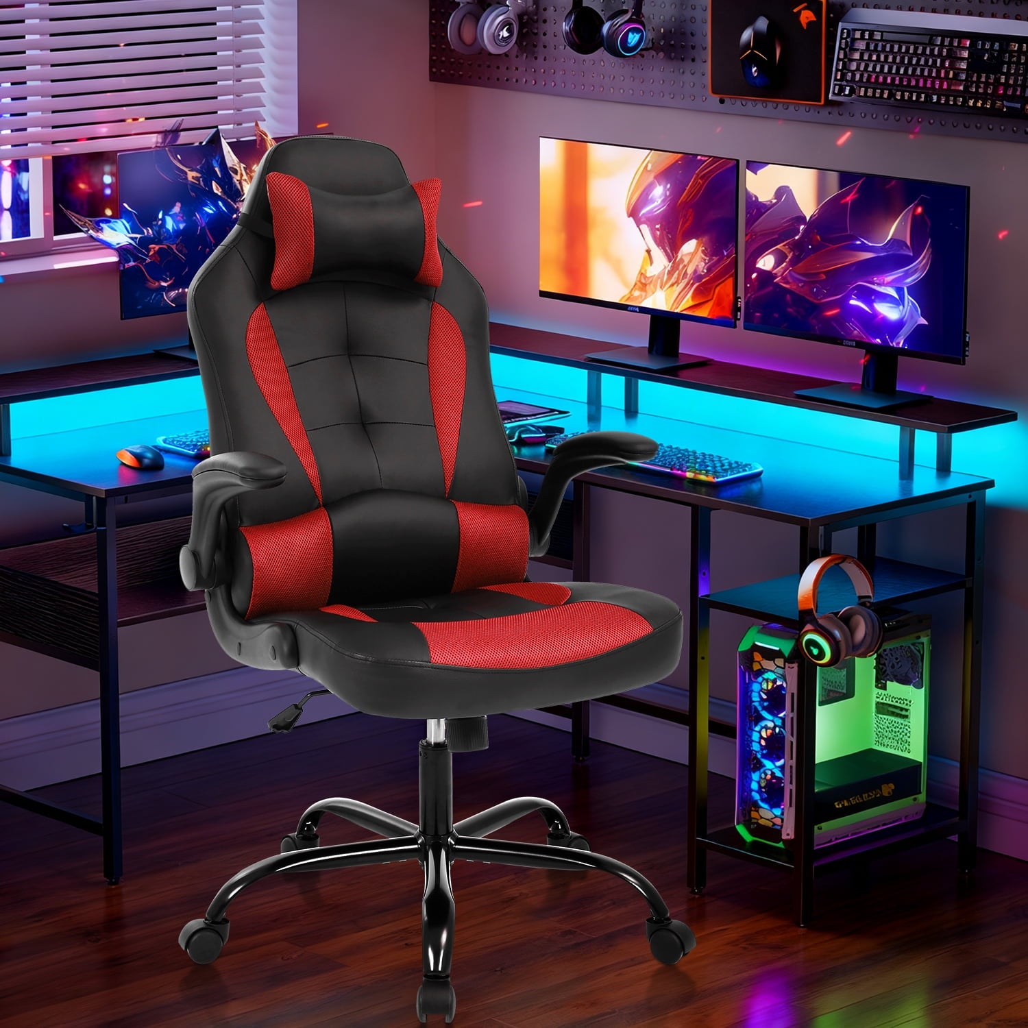 NiamVelo Leather Gaming Chair Ergonomic Video Game Chairs with Flip up Arms, Adjustable Rolling Swivel Chair for Adult Teen, White