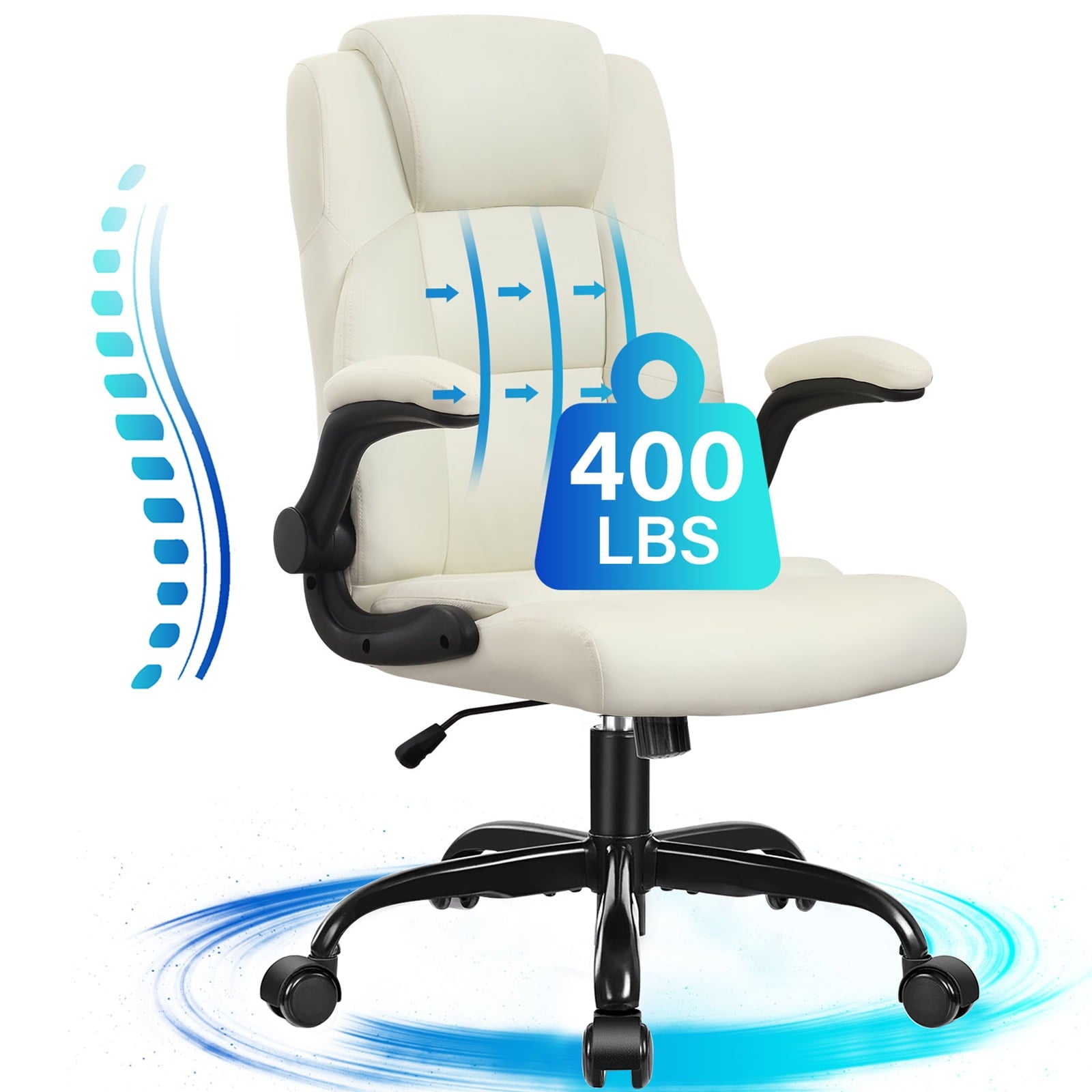 JONPONY Big and Tall Office Chair 400LBS Wide Seat Ergonomic Computer Desk Chair High Back Executive Leather Chair Adjustable Task Chair Lumbar Back Support 8 Hours Heavy Duty Design,9189,Black