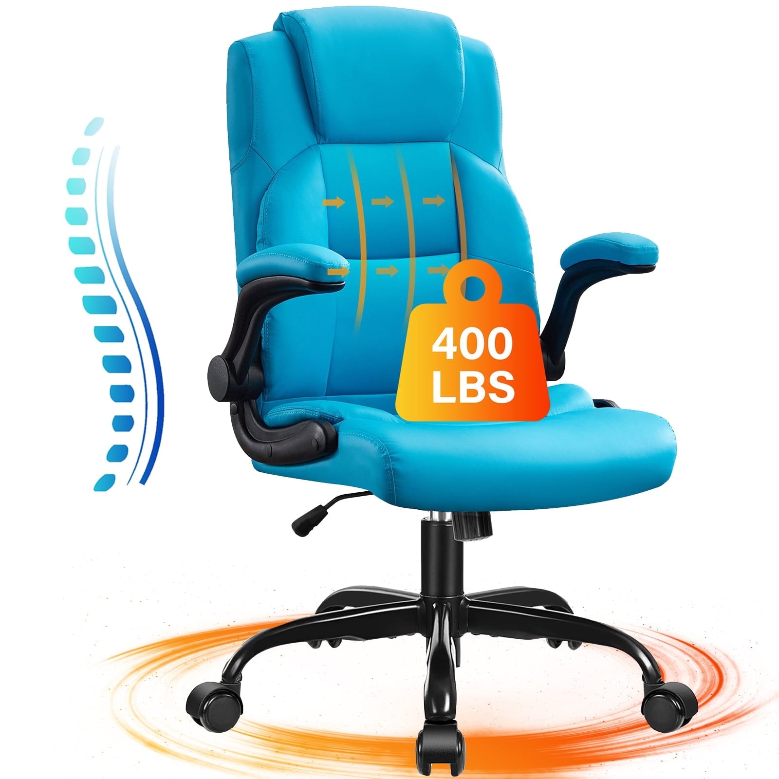 JONPONY Big and Tall Office Chair 400LBS Wide Seat Ergonomic Computer Desk Chair High Back Executive Leather Chair Adjustable Task Chair Lumbar Back Support 8 Hours Heavy Duty Design,9189,Black