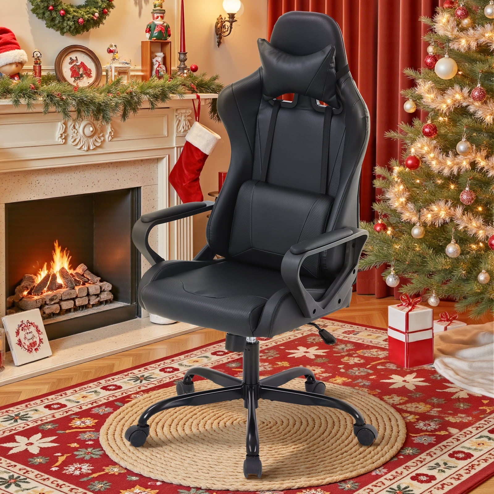 NiamVelo Leather Gaming Chair Ergonomic Video Game Chairs with Flip up Arms, Adjustable Rolling Swivel Chair for Adult Teen, White