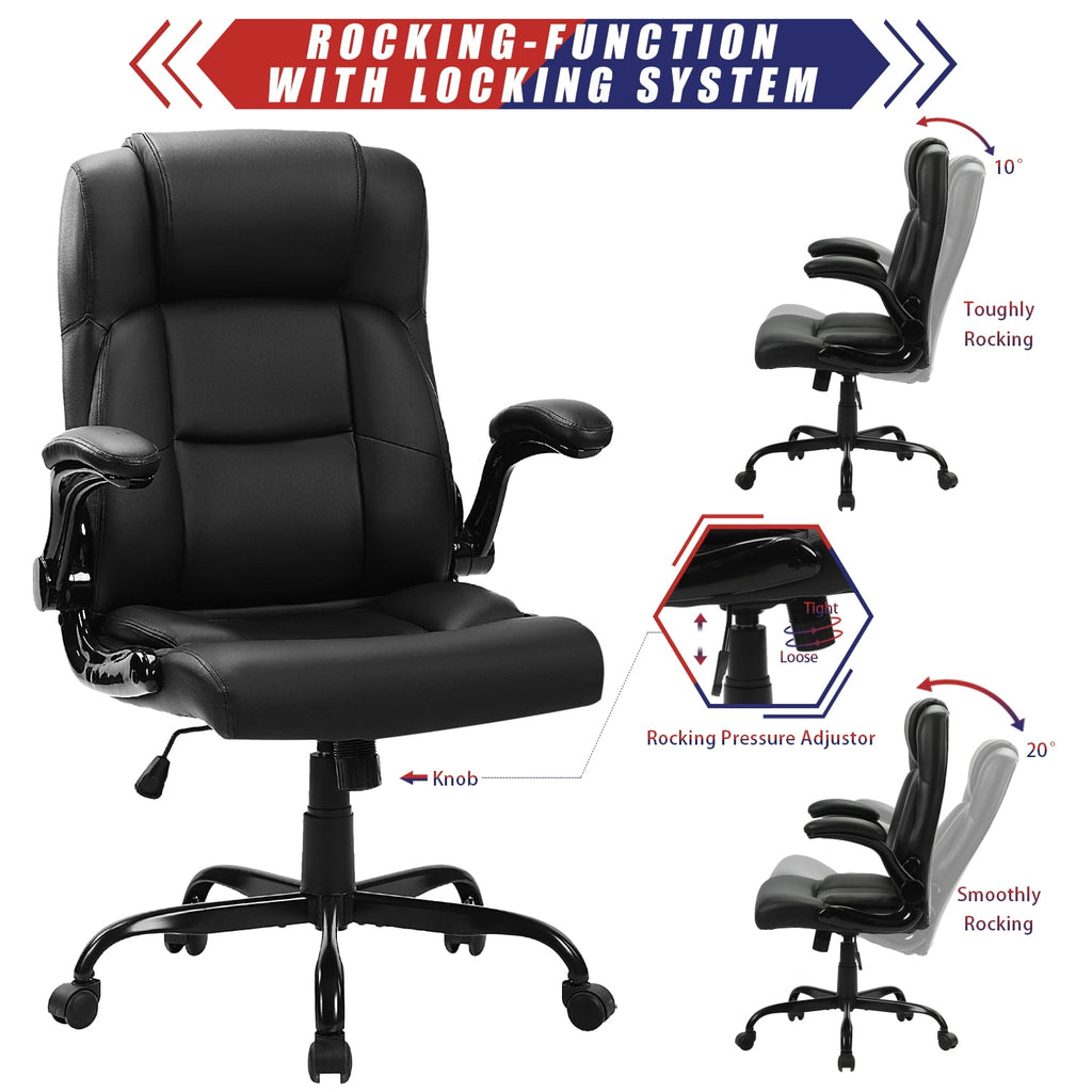 JONPONY Big and Tall Office Chair 400LBS Wide Seat Ergonomic Computer Desk Chair High Back Executive Leather Chair Adjustable Task Chair Lumbar Back Support 8 Hours Heavy Duty Design,9189,Black