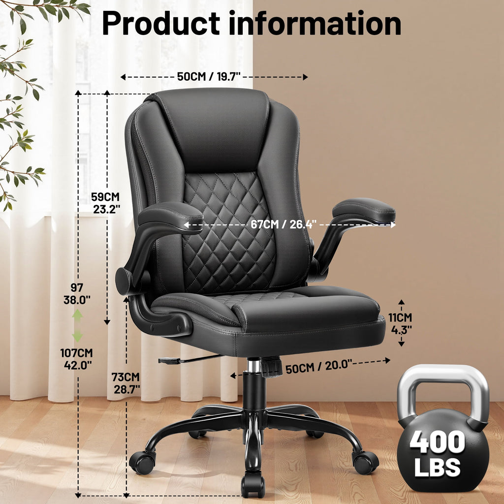 ATHOPE Leather Office Chair, 400lbs Ergonomic Desk Chairs with Back Support, Computer Chair with Wheels and Adjustable Armrest for Home Office, 360°Swivel Free, Black