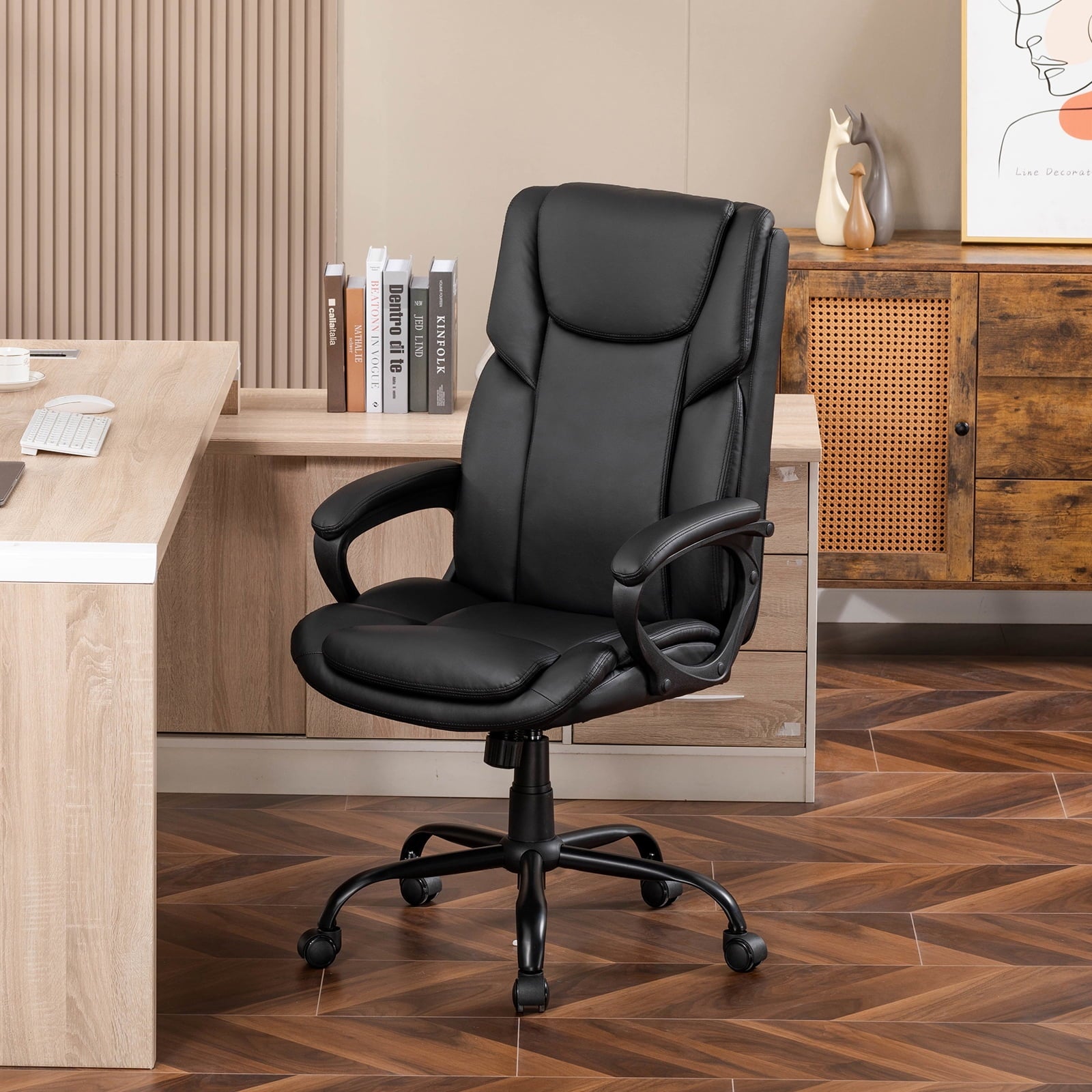 Mainstays Executive Ergonomic High Back Leather Home Office Desk Chair, Black